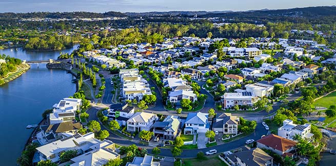 Aerial shot of luxury properties