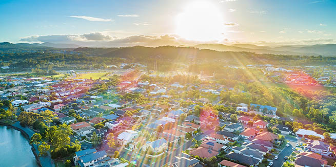 Aerial shot of suburbs